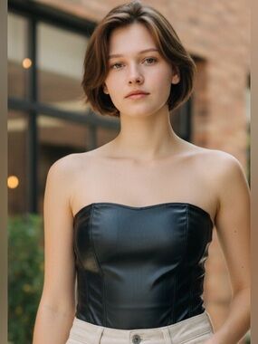 Fashion Nova Black Strapless Faux-Leather Bodysuit